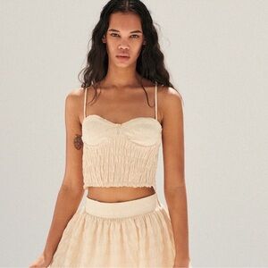 ZARA BUSTIER CROP TOP BLOGGERS FAV RUCHED BEIGE